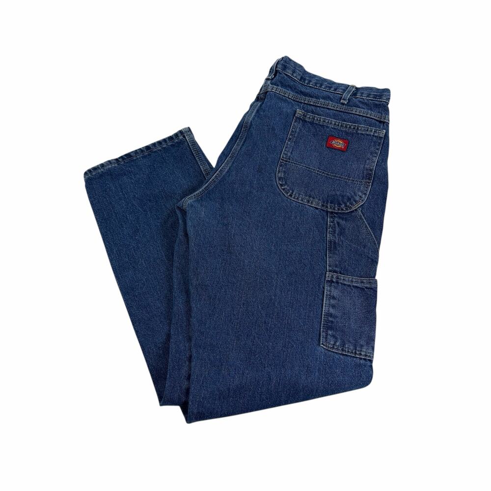Vintage Dickies Double Knee Denim Jeans Men's 38x34 Blue Straight Work Dungaree